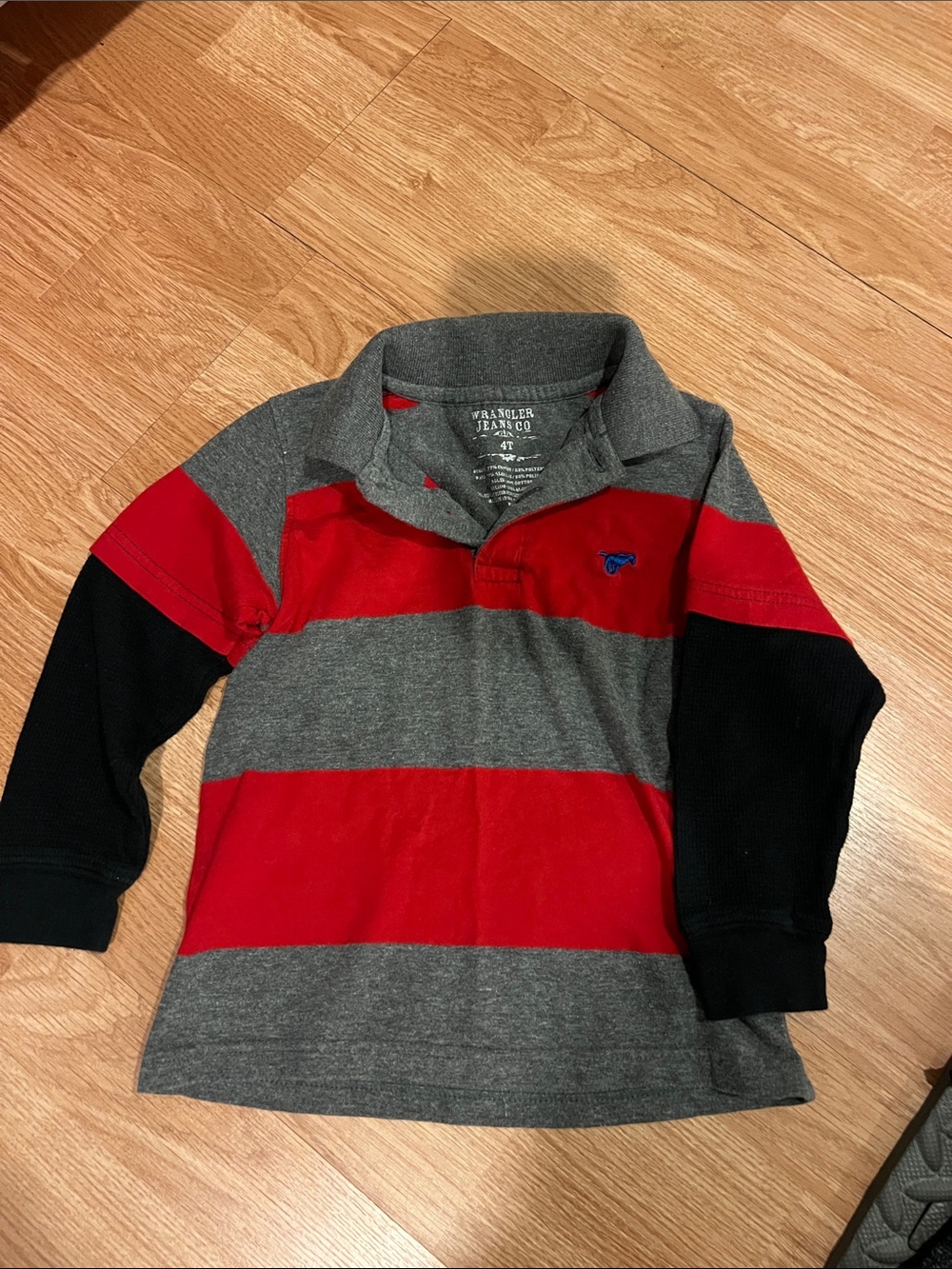 Wrangler Red, Gray & Black Striped Rugby Polo